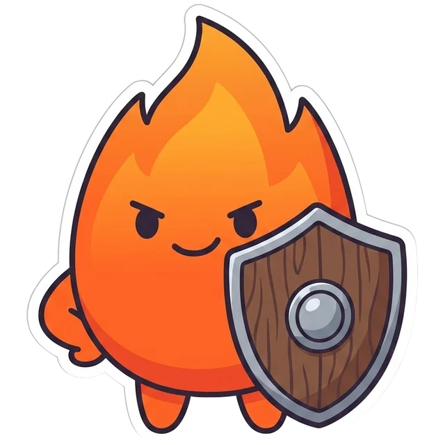 Chispa, the Forja mascot, holding a shield