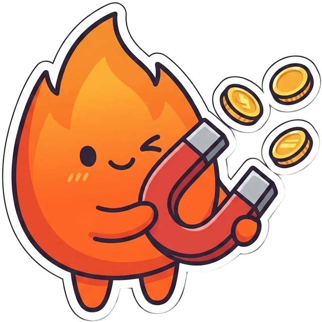 Chispa, the Forja mascot, with a magnet attracting coins