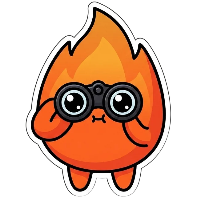 Chispa, the Forja mascot, keeping watch with binoculars
