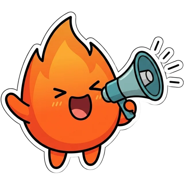 Chispa, the Forja mascot, speaking through a megaphone
